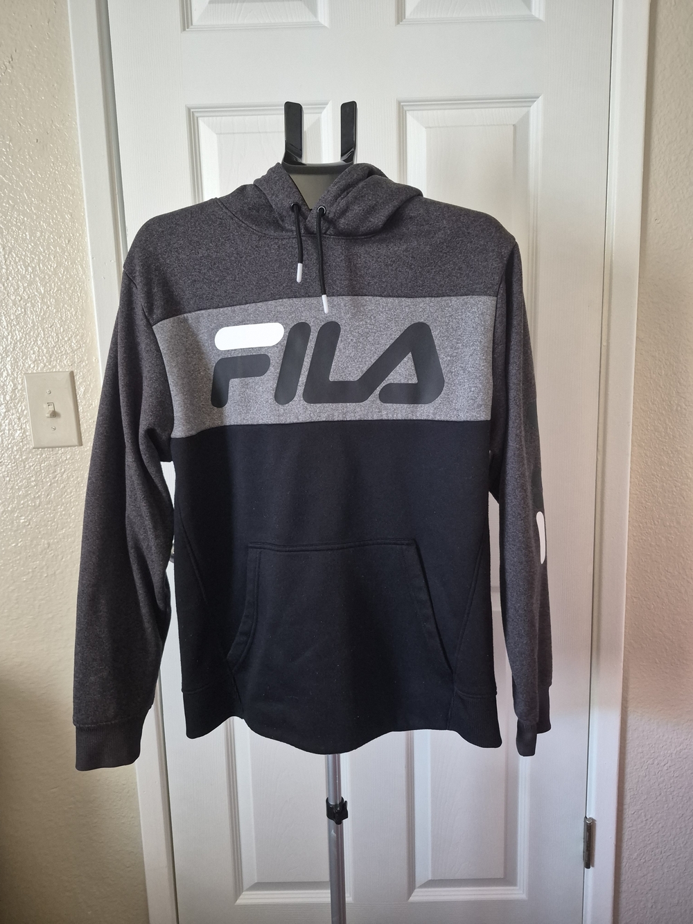 Fila Men's Colorblock Hooded Sweatshirt - Black and Charcoal
